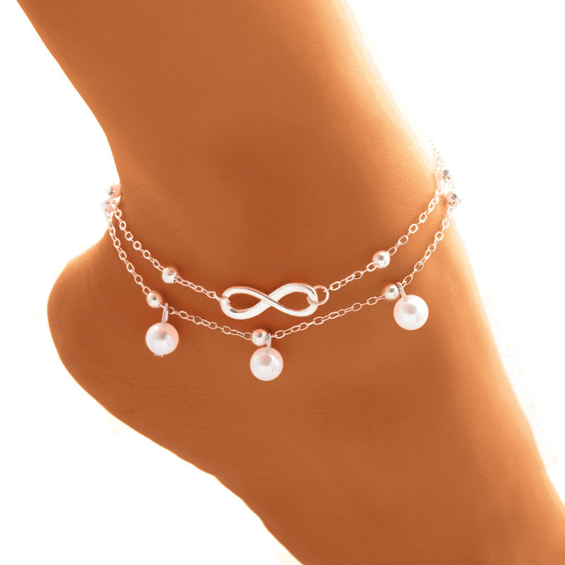 Infinity Anklet With 8-shaped Double-layer Pearls