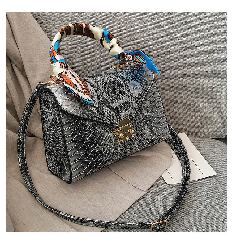 Small square bag contrast color snakeskin handbag