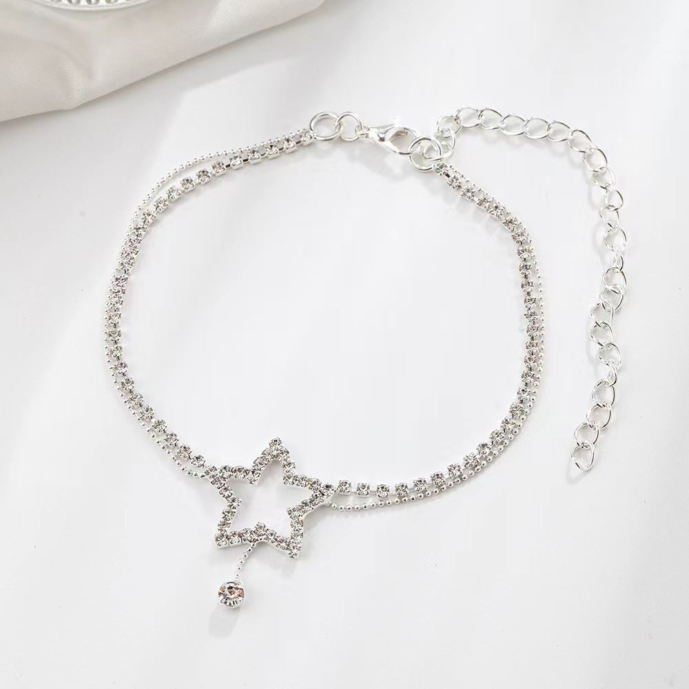 Star Heart Shape Rhinestone Bead Anklet