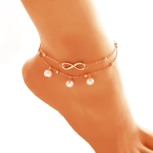 Infinity Anklet With 8-shaped Double-layer Pearls