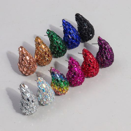 Fashion And Fully-jewelled Metal Stud Earrings
